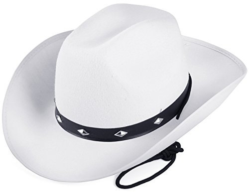 Funny Party Hats Herren Mit Nieten besetztes Cowboy-Kostümzubehör - Western Cowboyhut Einheitsgröße Weißer Cowboyhut