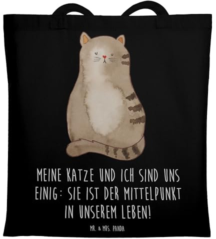 Mr. & Mrs. Panda Tote Bag Katze Sitzen - Geschenk, Katzen, Liebe, Shopping Tasche, Cat, Laptoptasche, Beutel, Schultasche, Familie