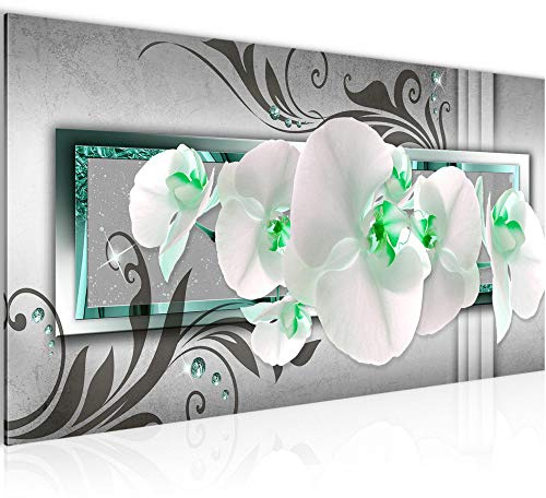Runa Art Wandbild Blumen Orchidee 1 Teilig 100 x 40 cm Modern Bild auf Vlies Leinwand Abstrakt Wohnzimmer Grau Grün 206212b