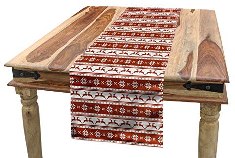 ABAKUHAUS Weihnachten Tischläufer, skandinavisch, Esszimmer Küche Rechteckiger Dekorativer Tischläufer, 40 x 180 cm, Weiß Rot