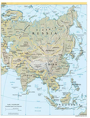 CIA 2004 Landkarte Asien Kontinent China Russland Indien großer Kunstdruck auf Leinwand Premium Wandbild