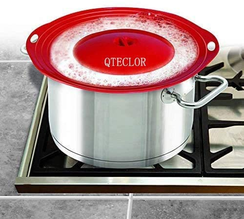 Pot Cover Spill Stopper Lid - Thicken Silicone Boil Over Spill Safeguard,FDA Food Grade Stopper Lid Cover for Pots And Pans, BPA-free Instant Pot Cover, Fits Openings 6 to 10 in Diameter (Red)