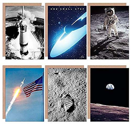 Artery8 Apollo 11 Astronaut Aldrin Armstrong NASA 50th Anniversary Moon Landing All Occasions Various Assorted Blank Greeting Cards With Envelopes Pack of 6