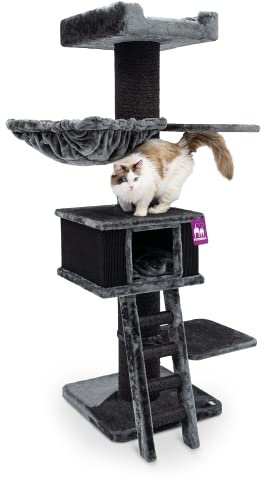 Petrebels Kratzbaum Ragdoll 180 cm hoch, Premium Qualität Kratzbaum XXL für Grosse Katzen Stabil mit Ø20 cm Dicke stämme, Farbe Schwarz