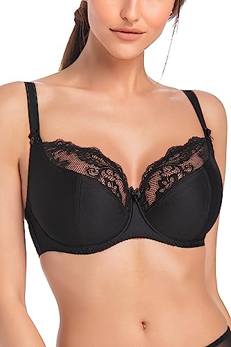 Teyli BH Damen mit Bügel – BH Große Größen für Große Brüste – Komfort BHS mit Starkem Halt – Unterwäsche Damen Büstenhalter für Alltag Schwarz 105H