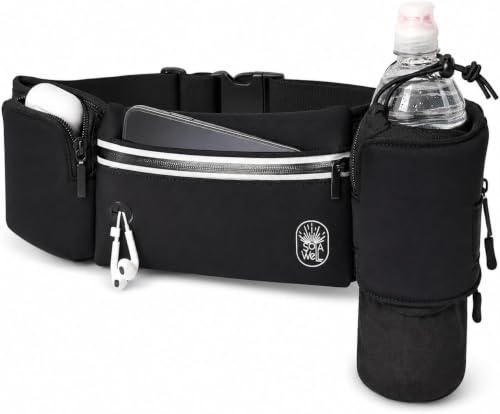 Running Belt with Water Bottle Holder Waist Bag Extender Black