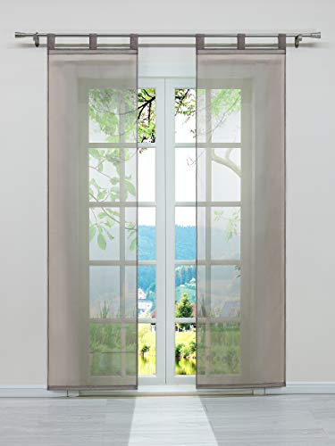 ESLIR Schiebegardinen Voile Flächenvorhänge Set 2er Gardinen mit Schlaufen Schiebevorhang Transparent Vorhang Uni Braun BxH 57x225cm 2 Stück