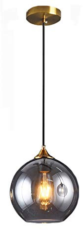 HJXDtech Pendelleuchte aus Glas,Industrielle Retro Glaskugel Pendellampe E27 Loft Bar Hängelampe Kronleuchter (Grau, 25cm)