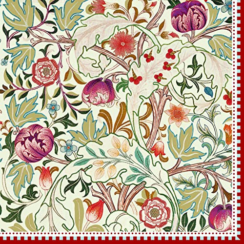Easy Life Serviettes en Papier 33X33CM William Morris Natural, Vert