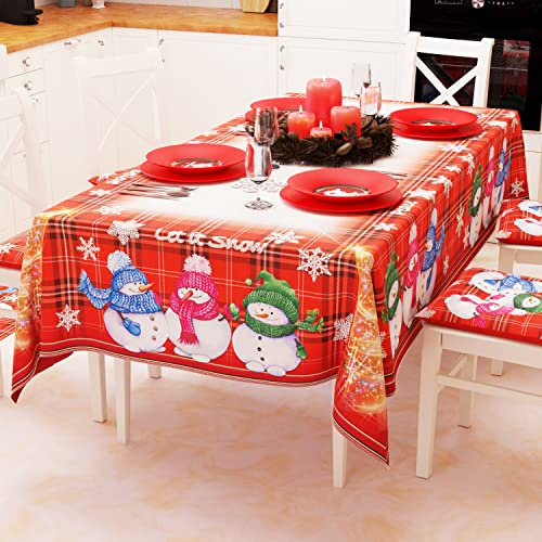 PETTI Artigiani Italiani - Weihnachtstischdecke Fleckenabweisend Rechteckige Tischdecke für Küche, Motiv Schneemann, 140x240 cm, 100% Made in Italy