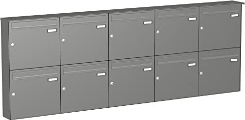 Max Knobloch Briefkastenanlage Aufputz mit eckiger Verkleidung Modell A1 Farbe RAL 9007 Graualuminium, Größe mit 10 Briefkästen