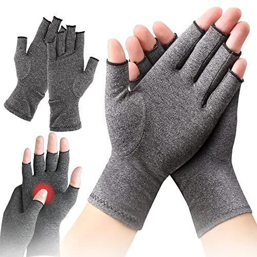 AMZ MEDICAL - Osteoarthritis Handschuhe Fingerlos - Kompressionshandschuhe - Paar Fingerlose Handschuhe für Männer und Frauen - Ideal bei Arthritis, Raynaud-Syndrom & Co. (S, Grau)