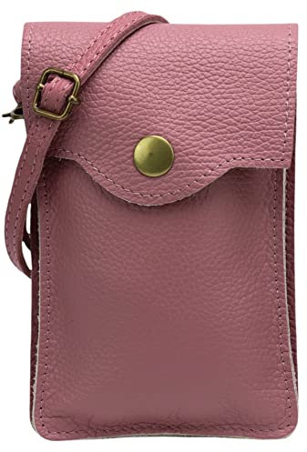 SH Leder Damen Handytasche Umhängetasche Geldbörse Multifunktion Beutel Schultertasche aus Echtleder Verstellbar Schultergurt Handy bis 6.8 Zoll 12x19cm ADA G3282 (Altrosa)