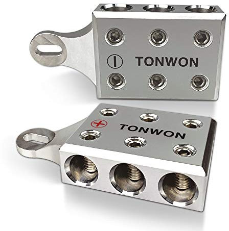 TONWON 6x1/0 AWG Gauge Post Batterieklemmen, für Lithium- oder AGM-Blei-Säure-Batterien mit verschraubten Enden oder Gewindebolzen, M6 oder 1/4-20 (O6-M6)