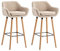 Lot de 2 Tabourets de Bar, avec Dossier et Repose-Pieds, Chaise Haute et Rembourrée, Surface en Lin, Hauteur d’Assise de 64 cm, Pieds en Bois Massif, en Tissu matelassé, élégant