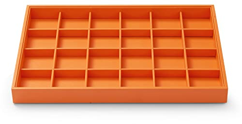 Oirlv Hochwertiges Orange Leder, Stapelbares Schmucktablett,24 Gitter, Schmuckschublade,Organizer,Tabletts, Ringe,Ohrringe