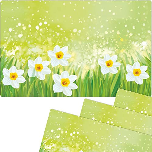 matches21 Frühlingshafte Tischsets Platzsets Motiv abwaschbar Ostern Osterglocken Blumen weiß grün 4er 43,5x28,5 cm