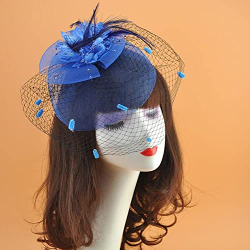 Fascinator Haar Clips Hüte Damen Blumen Haarschmuck Federn Schleier Haarklammer Hochzeit Hut Cocktail Party Braut Tea Party Kirche (Blau)