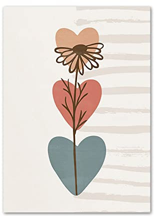 QUBTAN Farbe Herz Blume Poster und Drucke Abstrakte Wandkunst Boho Beige Leinwand Malerei Nordische Ästhetik Bilder für Wohnzimmer Dekor40x60cmx1Kein Rahmen