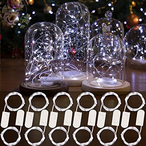 HXWEIYE 12 Stück LED Lichterkette Batterie, 2M 20LEDs Weiße Mini Lichterketten Silber Kupferdraht Batteriebetrieb, LED Beleuchtung Batteriebetrieben Deko für Flasche Geburtstag Innen Außen Deko