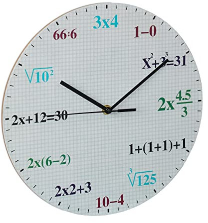 Relaxdays Wanduhr Mathe, Ø 30 cm, Rechenuhr mit mathematischen Formeln, Kinderzimmeruhr Jungen & Mädchen, Uhr Wand, bunt