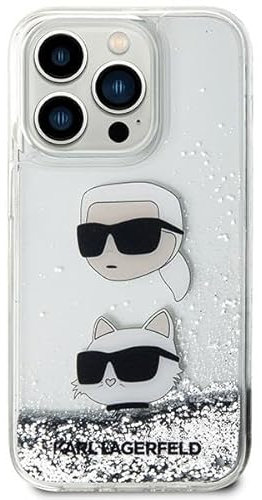 Karl Lagerfeld KLHCN61LDHKCNS Hülle für iPhone 11 / Xr 6.1 Silber hardcase Liquid Glitter Karl & Choupette Heads