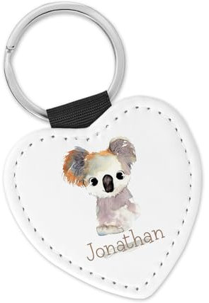 timalo Schlüsselanhänger personalisiert mit Namen Herz Schlüsselband aus Kunstleder Leder für Kinder Motiv Tiere | 09- Koala