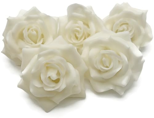 Fangblatt - Wachsrose - wundervolle künstliche Creme weiße Rose aus Wachs - für Gestecke, Tischdekoration, Grabschmuck - Durchmesser ca. 10 cm (5)