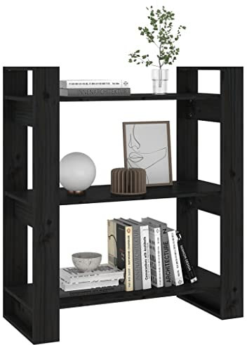 Natulvd Narrow Bookshelf, 80 cm Wooden Open Bookcase, Free Standing Storage Rack, Book Cabinet Room Divider Display Stand for Home and Office - Black - 3 Tier