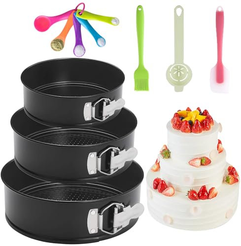 GZMAISULEE Lot de 3 moules à gâteau à charnière (10,2 cm, 17,8 cm, 22,9 cm), moules à gâteau au fromage avec fond amovible en acier inoxydable