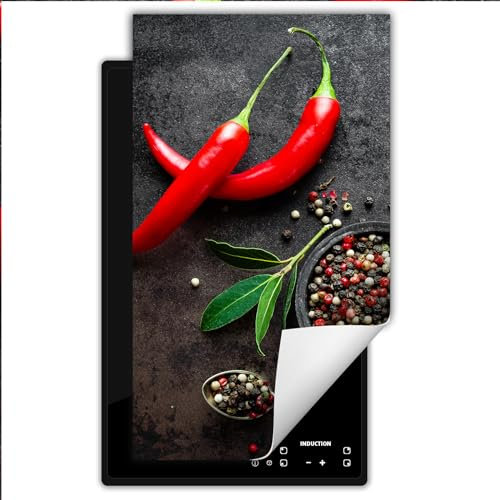 TMK ArtDeko Herdabdeckplatte Ceranfeld abdeckung Aufrollbare Matte für Induktion Einteilig 30x52 cm, Gewürze Chilli