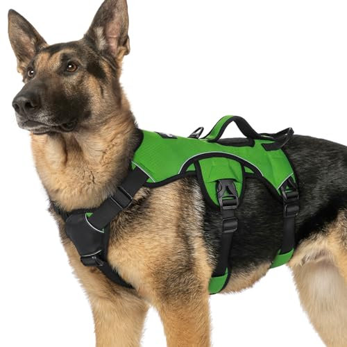 rabbitgoo Escape-Proof Dog Harness Large Dog with Handle, Anti-Pull Reflective Working Service Pets Vests, 3 Points Breathable Pets Vests, Adjustable Lift Support Body Harness Outdoor, XL, Green