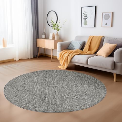 Carpetsale24 Runder Teppich 120 cm Grau, Einfarbig & Pflegeleicht, Weicher Schlingenflor für Flur oder unter Beistelltisch, Modern & Dekorativ