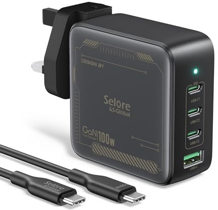 100W USB C Charger, 4-Ports GaN Fast Wall Charger, USB C Plug PD3.0 PPS Charger Compatible with MacBook Pro 16/15/14/13 inch, iPad Pro, iPhone 15/14/13, Galaxy S24/S23, HP, Dell XPS,ThinkPad, Pixel 8