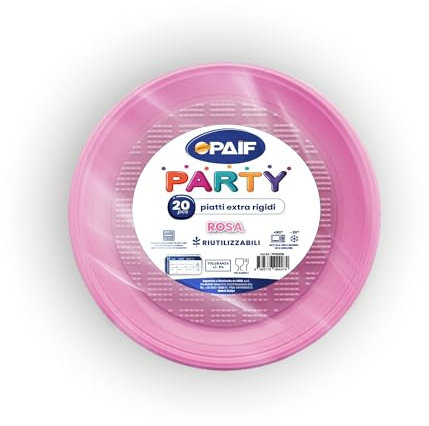 PAIF Party Piatti piani Riutilizzabili Plastica 100% Riciclabile 20 pz (ROSA)