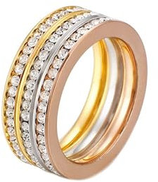 Edelstahl Ringe Damen Vintage, Trauringe Dreireihig mit Zirkonia Dreifarbig Größe 52 (16.6) Schmuck für Geburtstag