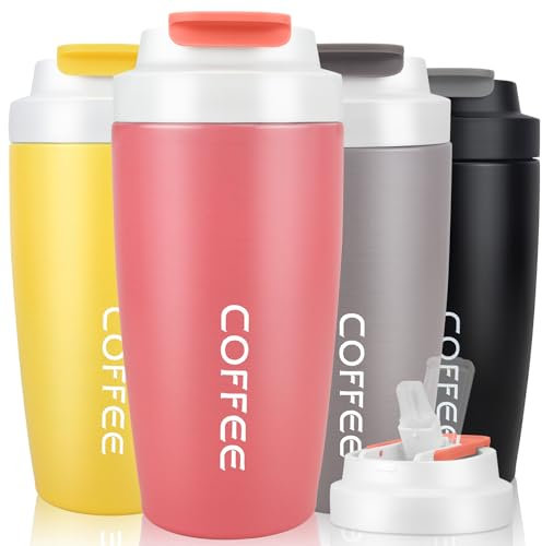 Travel Mug, 500ml Insulated Coffee Cup with Spill-Proof Lid and Reusable Straw, Double-Walled Stainless Steel Thermal Mug for Hot and Cold Coffee, Tea, and Water, Eco-Friendly & Reusable, Pink
