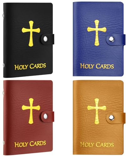 Eersida Lot de 4 porte-cartes sacrés pouvant contenir jusqu'à 40 cartes, porte-cartes de prière avec croix dorée estampée, sac de cartes sacrées en cuir synthétique pour cartes de prière religieuses