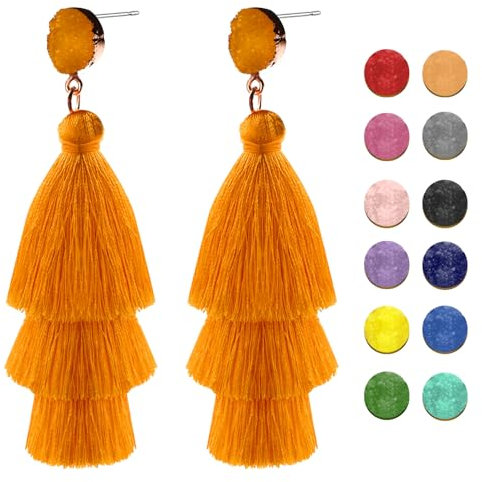 Boho Quasten Ohrringe,Quasten Anhänger Orange,Bohemian Vintage Ohrringe