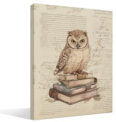 OXW Qwl Leinwand-Wandkunst, Vintage-Eule, Retro-Tier-Kunstwerk, Wandbilder Wanddekoration, Geschenke für Kinderzimmer, Wohnzimmer, Schlafzimmer, Büro, Zuhause, 27,9 x 35,6 cm