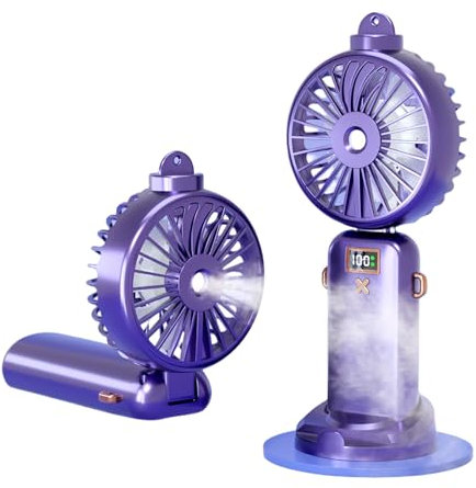 Fay Bless Hadheld – Ventilateur brumisateur personnel portable rechargeable – 3000 mAh – 5 vitesses, écran LED, ventilateur de refroidissement pliable à 90° (violet)