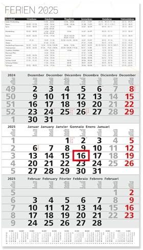 Timr 3-Monatskalender 2025 Ferientermine I Fußleisten-Jahreskalender 30 x 53 cm I mehrsprachig D/GB/F/I/E/NL Jahresplaner mit Schieber und Aufhängeöse Ferienplaner I tr271
