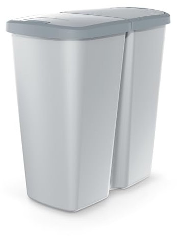 Duo Mülleimer Müllbehälter Abfalleimer Biomülleimer Doppeleimer 2 Kammer Müllsammler Mülltrenner 45L Grau