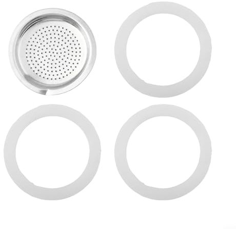 Zeroupshop Piezas de repuesto para cafetera espresso para olla italiana Moka, con 1 filtro y 3 juntas de silicona para accesorios de olla Express de aluminio (2 tazas)