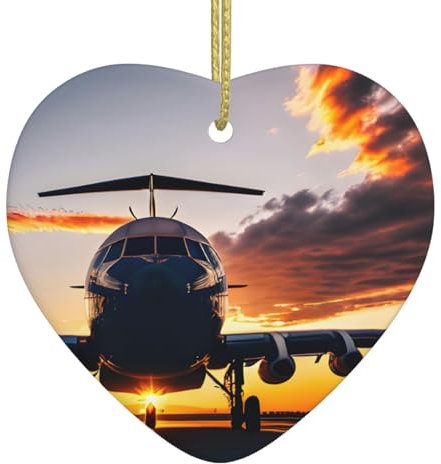 Aircraft Plane At Sunset Christmas Ornaments For Xmas Tree Decorations With Gold Rope For Party Decoration Hanging