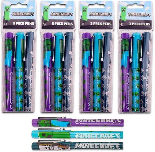 Minecraft Minecraft Gifts - Set di 12 penne a sfera Minecraft per ufficio e feste, per bambini, bambini, ragazzi