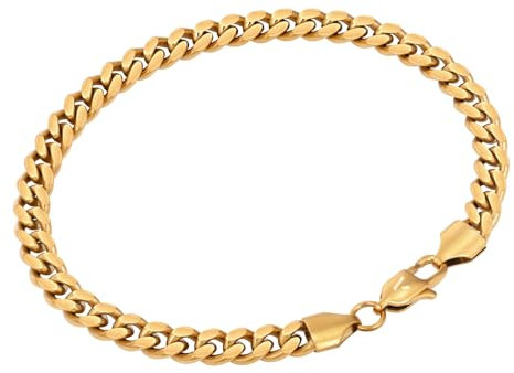VEXXS Men's Bracelet, 18K Real Gold Plated 6mm Cuban Link Bracelet for Men