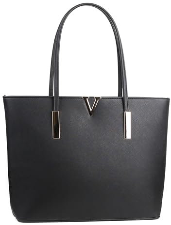 TECPEX Black Tote Bag For Women with Top Handle, Zipper Closure Handbags for School Work or Travel, Shoulder Handbag for 15.6 Inch Laptop (Black)