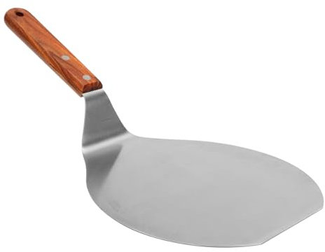 8 Inch / 10 Inch Round Stainless Steel Pizza Peel with Heat-Resistant Wooden Handle Durable Pizza Spatula for Baking Bread (8 Inch)