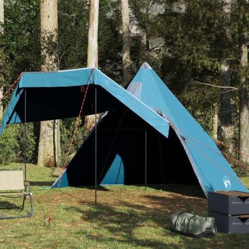 Gecheer Tipi-Campingzelt Familienzelt Tunnelzelt Hauszelt 5 Person Blau Wasserdicht